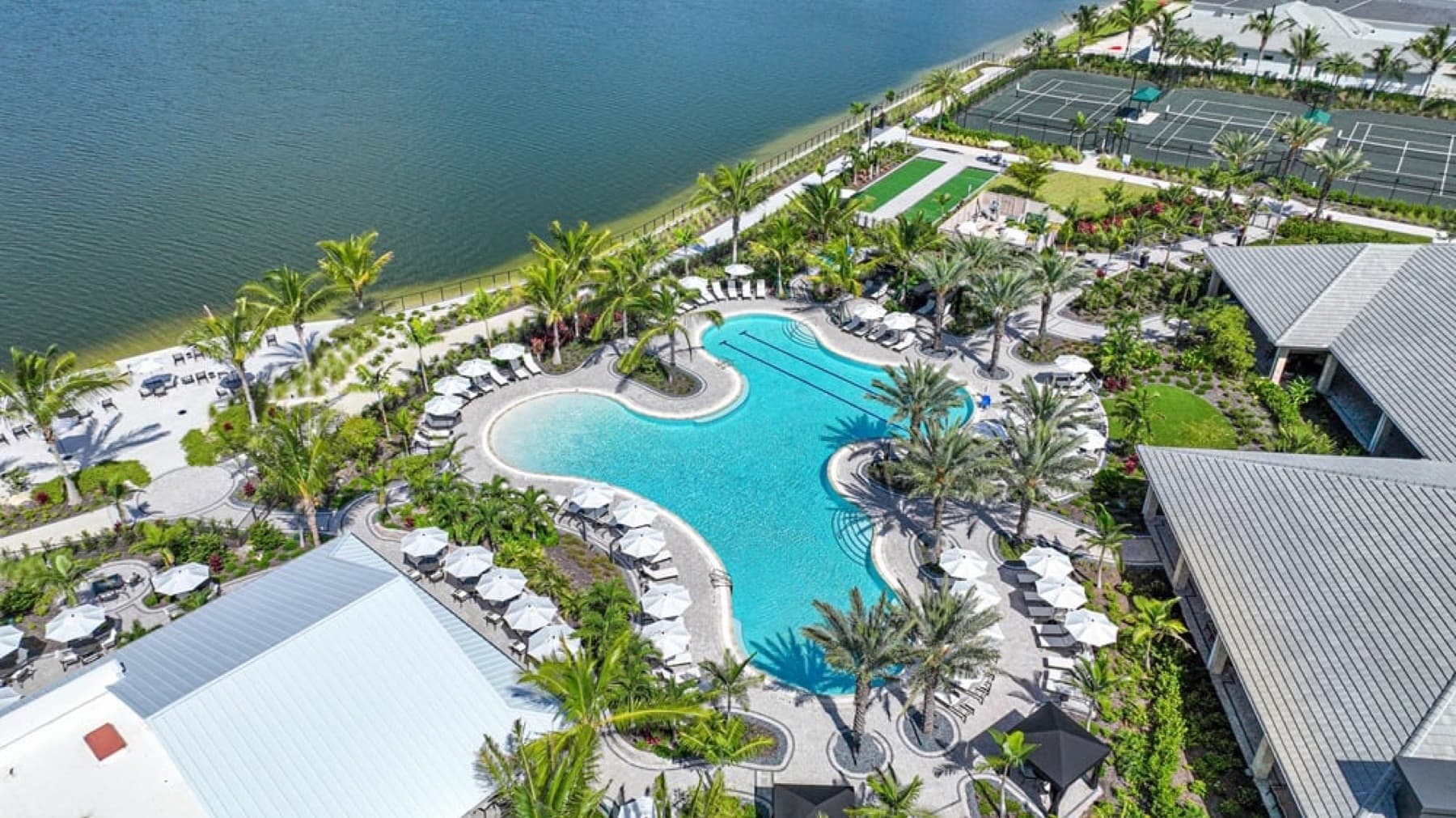 Resort pool and tennis at Esplanade Lake Club