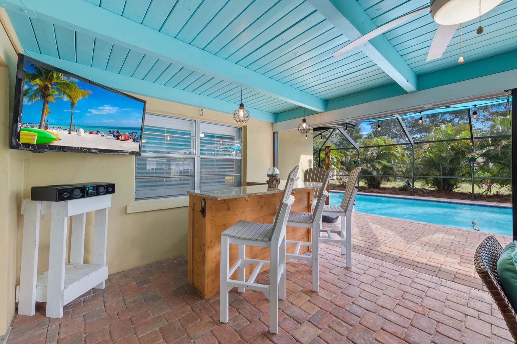 Lanai overlooking the water at a Southwest Florida home