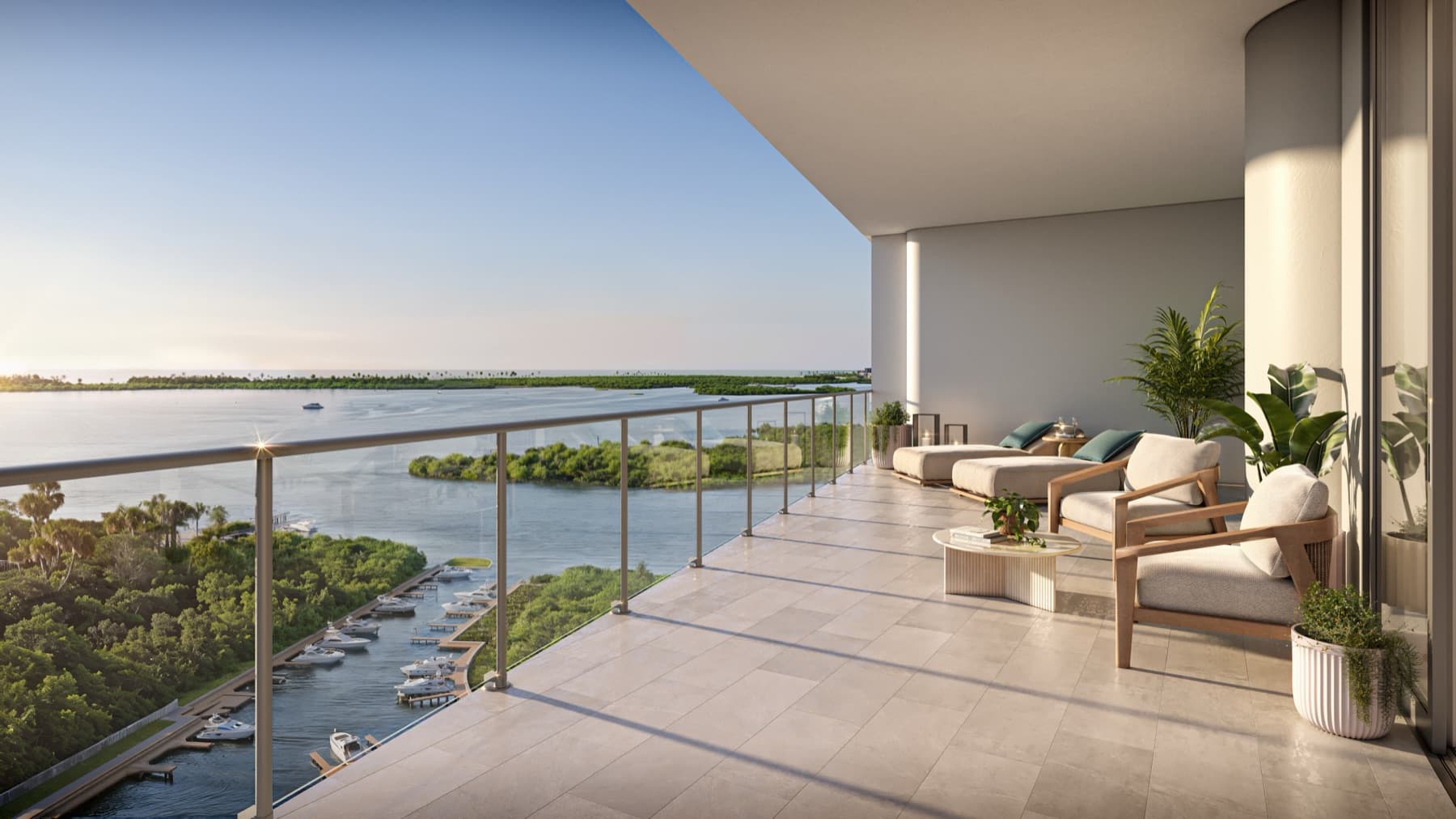 Rendering of a terrace overlooking Estero Bay at The Ritz-Carlton Residences