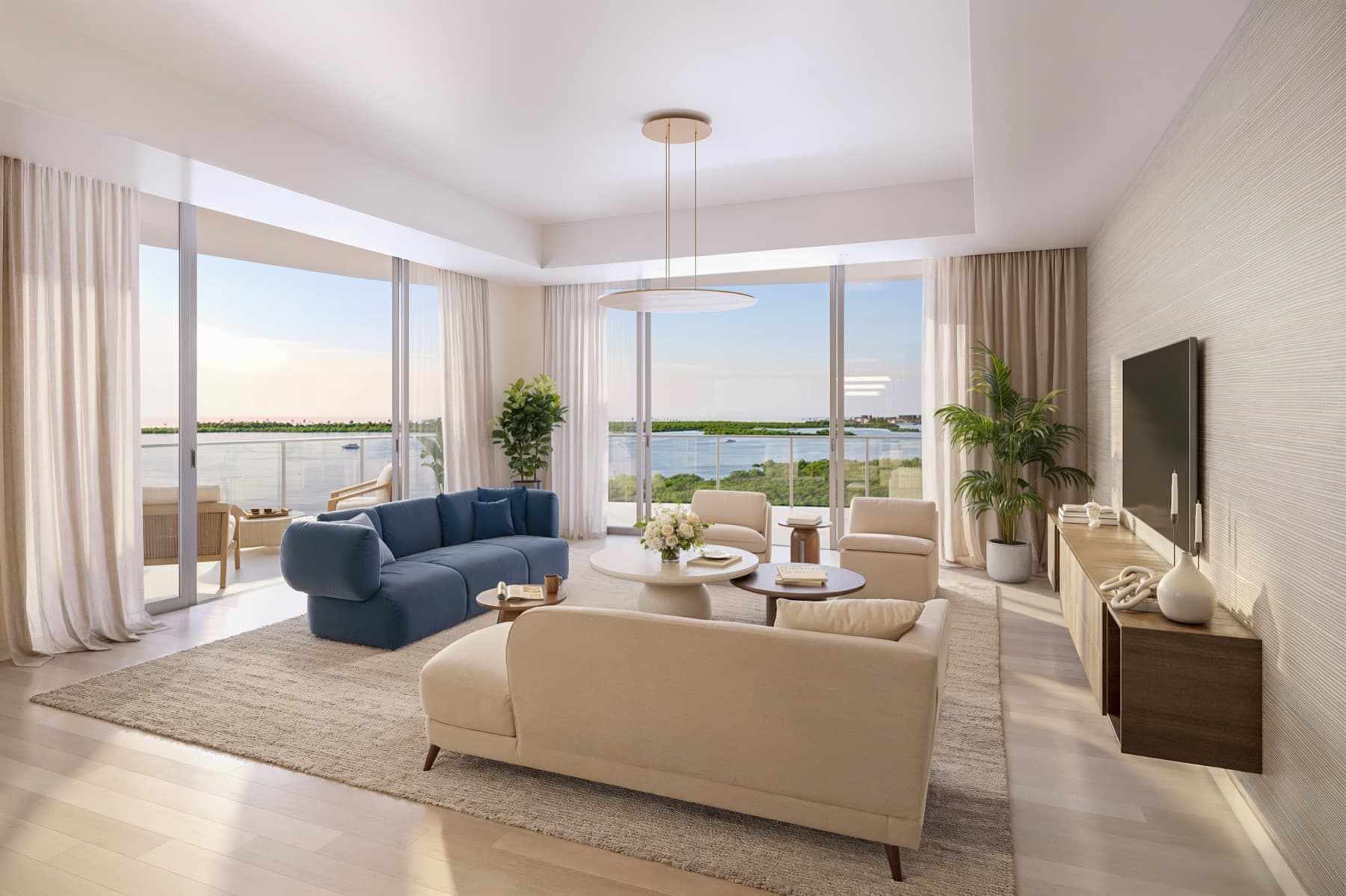 Rendering of a Ritz-Carlton Residences living room at Saltleaf on Estero Bay